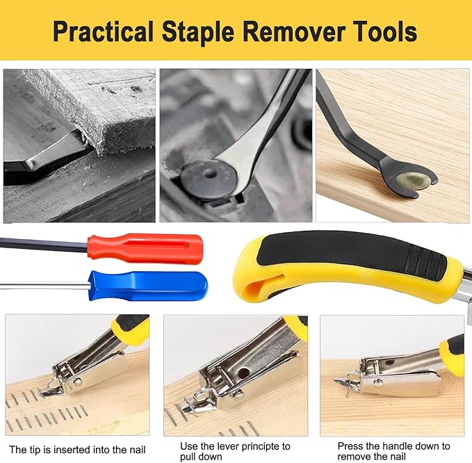 3Pcs Staple Remover, Heavy Duty Upholstery Staple Puller Tool with Ergonomic Handle, Tack Puller Tool, Nail Puller and Carpet Remover for Removing All Kinds of Staples