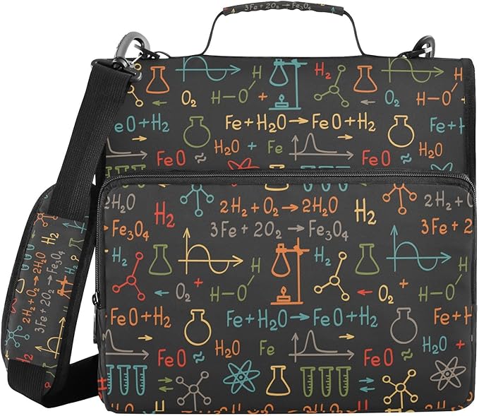 Science Chemistry Laboratory Zipper Binder Bag 3 Ring Binder with Shoulder Strap Zip Up 500 Sheets Capacity Multi Pockets for School Office Supplies
