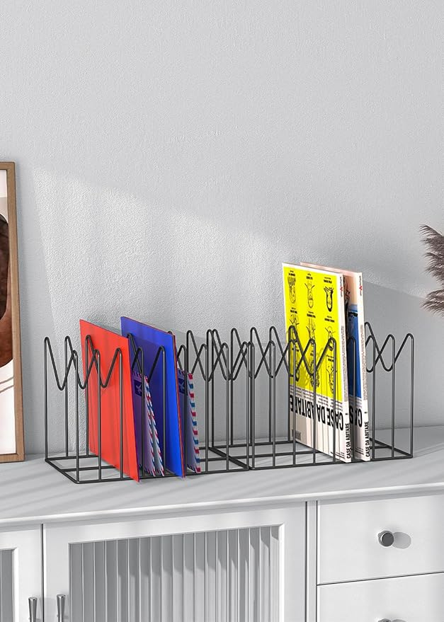 2 Sets File Organizer for Desk,File Sorter Organizer,File Folder Holder/Rack/Stand,Desktop Record/Clipboard Holder,8 Sections Storage,Anti-Scratch/Rusty,Metal Stable Holder,Black