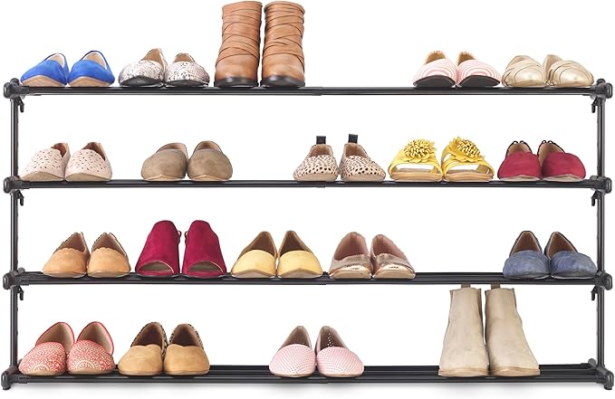 Whitmor Adjustable Shoe Rack, 4 Tier Shoe Organizer, Shoe Storage Shelf for 24 Pairs of Shoes, Easy to Assemble, Entryway