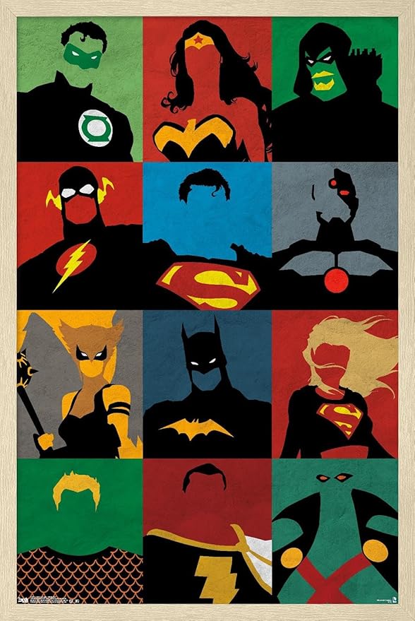 DC Comics Justice League - Minimalist Wall Poster, 34L" x 22.4W", Blonde Framed Version