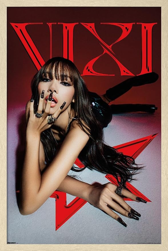 LISA - VIXI Red Star Wall Poster, 34L" x 22.4W", Blonde Framed Version