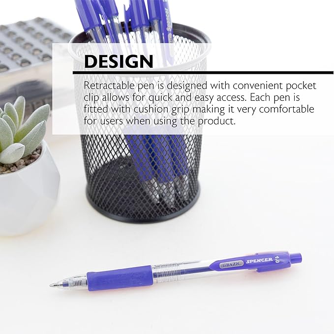 BAZIC PRODUCTS Gel Pens, Spencer Retractable Gel Pen, 1.0 mm Bold Tip for Smooth Writing for Office, School, or Teacher Use, Premium Writing Pens (5/Pack), 144-Packs