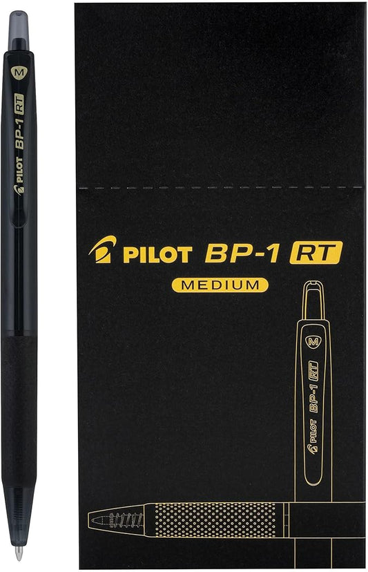 Pilot BP-1RT Advanced Ink, Retractable Ballpoint Black Ink Pens, Medium Point, Dozen Box, 1mm
