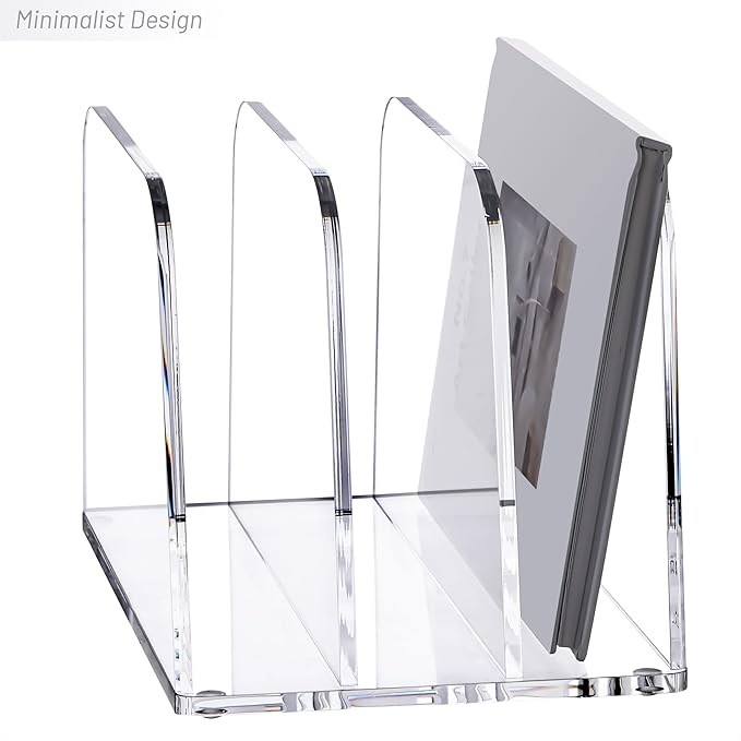 YUXUN Clear Acrylic Desktop File Sorter Organizer,Upright File Organizer, 3-Section Bookshelf for Home Office & Classroom
