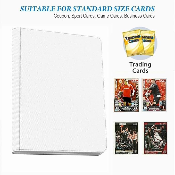 16 Pocket Card Binder, 1000+ Premium Zip Trading Card Binder, Double Sided Pocket Card Holder Album, Ringless Card Folder for MTG, TCG, Sports Card (White)