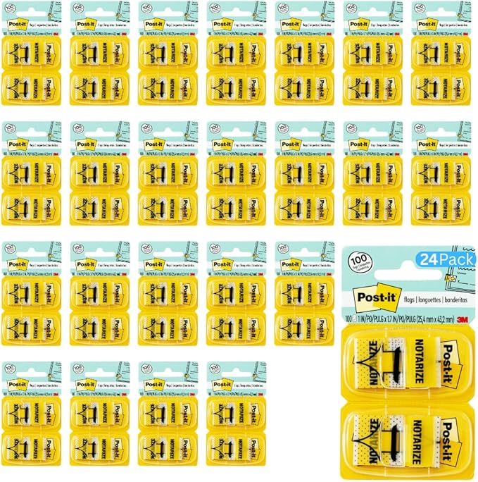 Post-it Notarize Flags, 100 Flags/Pack, 1 in Wide, Yellow (680-NZ2) - 24 Pack, 2400 Total Flags