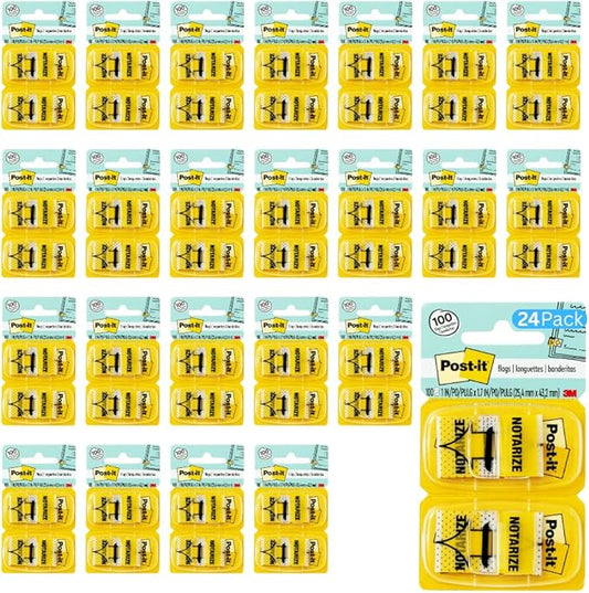 Post-it Notarize Flags, 100 Flags/Pack, 1 in Wide, Yellow (680-NZ2) - 24 Pack, 2400 Total Flags