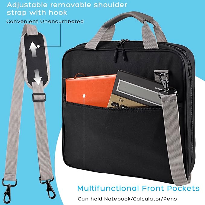 ChezMax Zipper Binder 3 Ring with Lunch Box - Zipper Binder Organizer Bag with Shoulder Strap & Handle, 2 Inch O Ring Binders, Large 500 Sheet Capacity & Multi-Pocket Binders Bag Organizer, Black