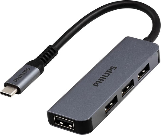 Philips USB C to USB Hub for Laptop, 4 USB 2.0 Ports, USB C Hub Multiport Adapter for MacBook Pro, MacBook Air, 480 Mbps Data Transfer Speed, USB C Laptops Docking Station, SWL3573S/37