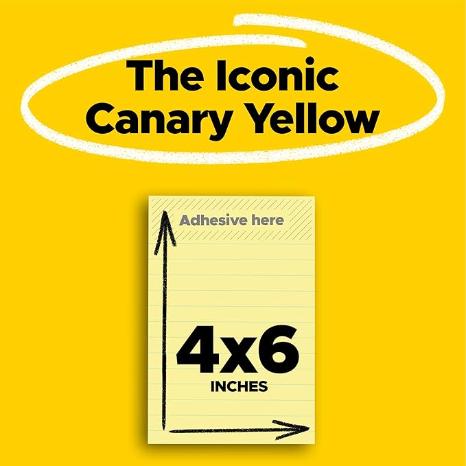 Post-it Super Sticky 100% Recycled Notes, 4 Sticky Note Pads, 4 x 6 in., 2X The Sticking Power, New Year Organization or Second Semester School Supplies, Canary Yellow