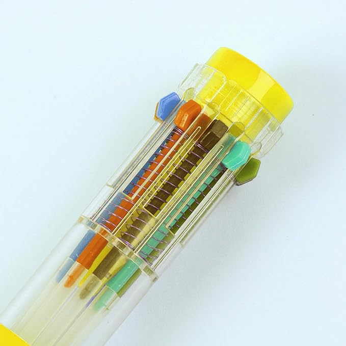 HeTaoCat Multicolor Pens 3 Pack 0.5mm 10-in-1 Retractable Ballpoint Pens - 10 Colors Transparent Barrel Ballpoint Pen for Office Supplies (Yellow)