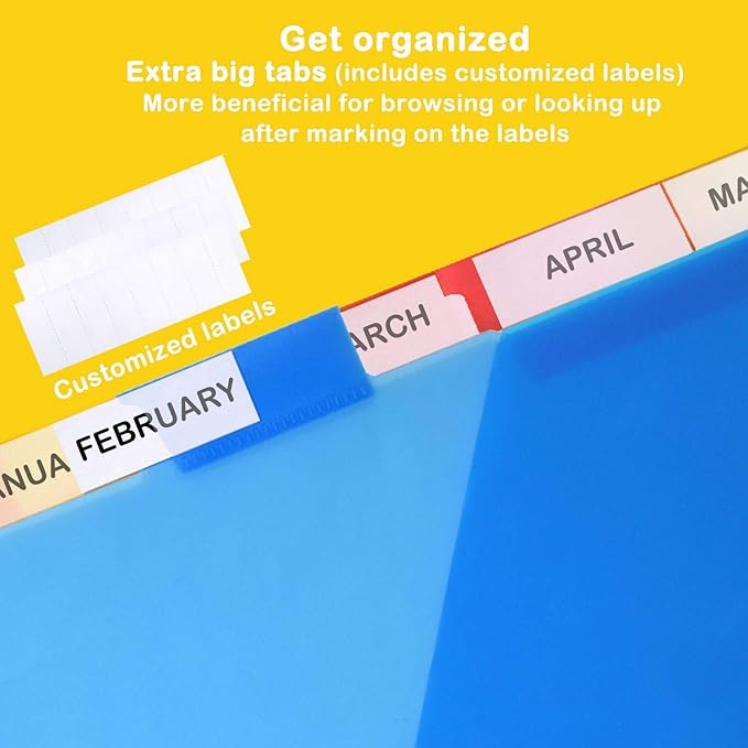 Plastic 8-Tab Dividers with Two Pockets - 3 Sets, Pocket Dividers for 3-Ring Binders, Multi-Color Binder Dividers, Total 24 Tabs