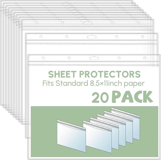 20 Pcs Heavy Duty Sheet Protector 8.5 x 11 Inch Job Ticket Holder Waterproof Resealable Zip Page Wall Sign Holder Clear Dry Erase Document Sleeve Magazine Protector Horizontal(12.4 x 9.8 Inch)