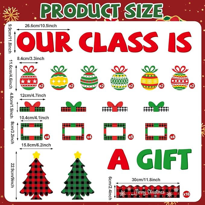 Christmas Bulletin Board Decoration Set Xmas Gift Boxes Cutouts Classroom Decoration Xmas DIY Photo Craft Cutouts Christmas Tree Bulletin Boards for Holiday School Class Chalkboard Wall Decor Supplies