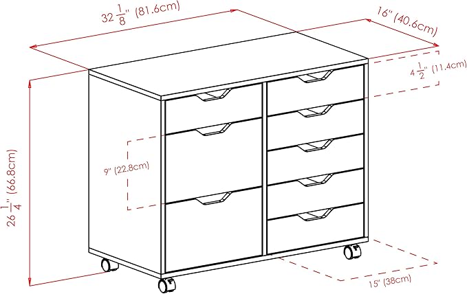 Winsome Halifax Storage Mobile Cabinets, 2 Doors, 6 Drawers, for Home Office, Black