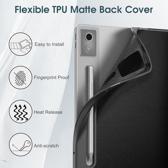 Fintie Case for Lenovo Idea Tab Pro 12.7 inch 2025 (TB-373FU/ TB-375FC) - Ultra-Thin Soft TPU Back Cover Protective Case with Pen Holder and Auto Sleep/Wake (Black)
