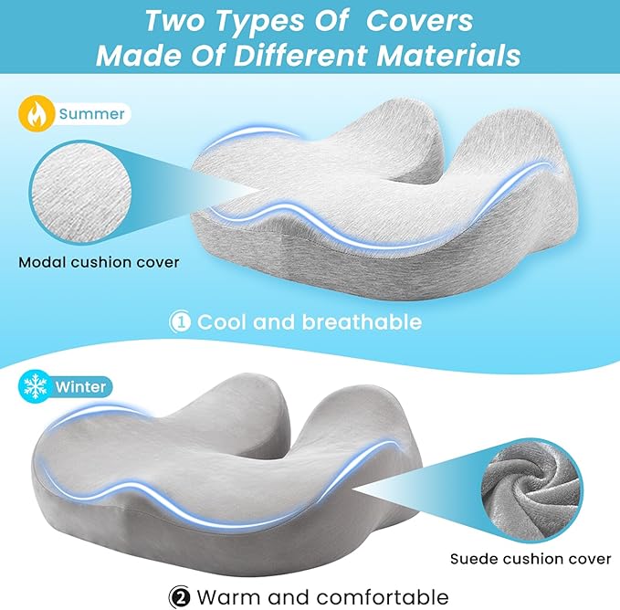 Memory Foam Seat Cushion，Ergonomic Office Chair Cushion，Coccyx Cushion for Tailbone Pain Relief Butt Pillow for Long Sitting，Suitable for Gaming Chair Car Seat Wheelchair