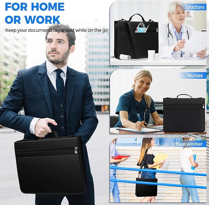 KTRIO Zipper Binder, 3 Ring Binder with Zipper, 12 Tab Expanding Files, 300 Sheet Capacity, Black