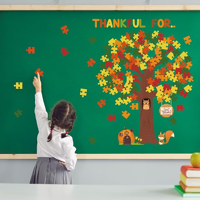 Pajean Thanksgiving Classroom Bulletin Board Decorations Bulletin Board Tree Fall Tree Set Classroom Decorations Puzzle Cutouts for Autumn Harvest Thanksgiving Party Decorations