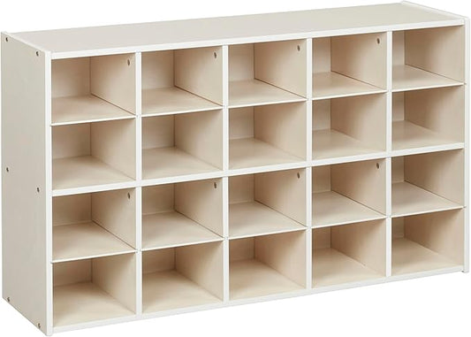 ECR4Kids Streamline 20 Cubby Tray Storage Cabinet, 4x5, Classroom Furniture, White Wash