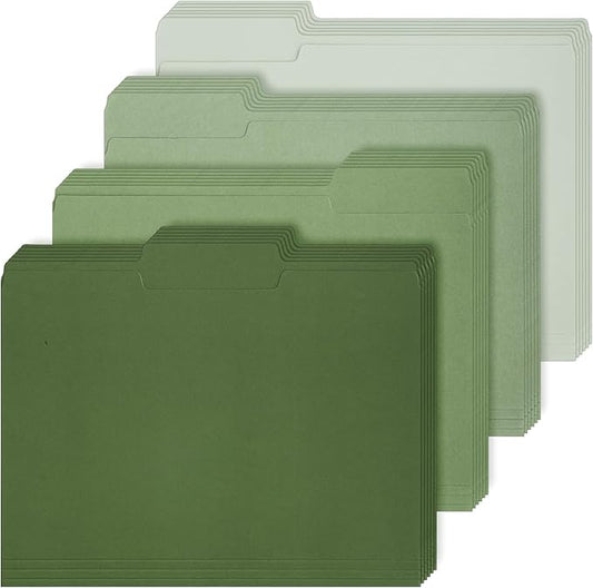Whaline 24 Pack Sage Green File Folders Letter Size 1/3 Cut Tab Gradient Green File Pockets 8.9 x 11.6 Inch 4 Colors Paper Folders for Documents Business Office School Classroom Home Supplies