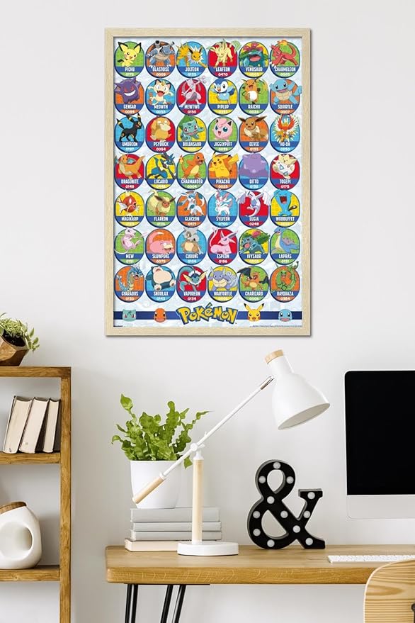 Pokémon: All-Time Favorites - Grid Wall Poster, 34L" x 22.4W", Blonde Framed Version
