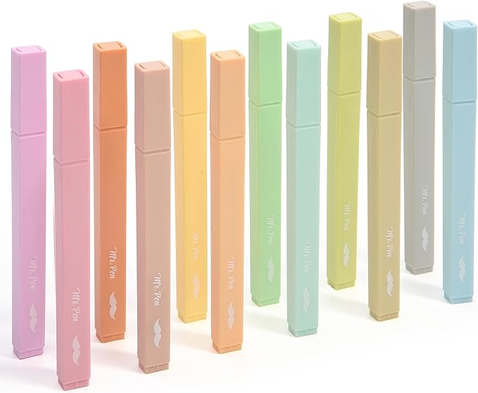 Mr. Pen Aesthetic Highlighters - 12 pcs, Chisel Tip, Macaron Colors, Cute Bible Highlighters No Bleed
