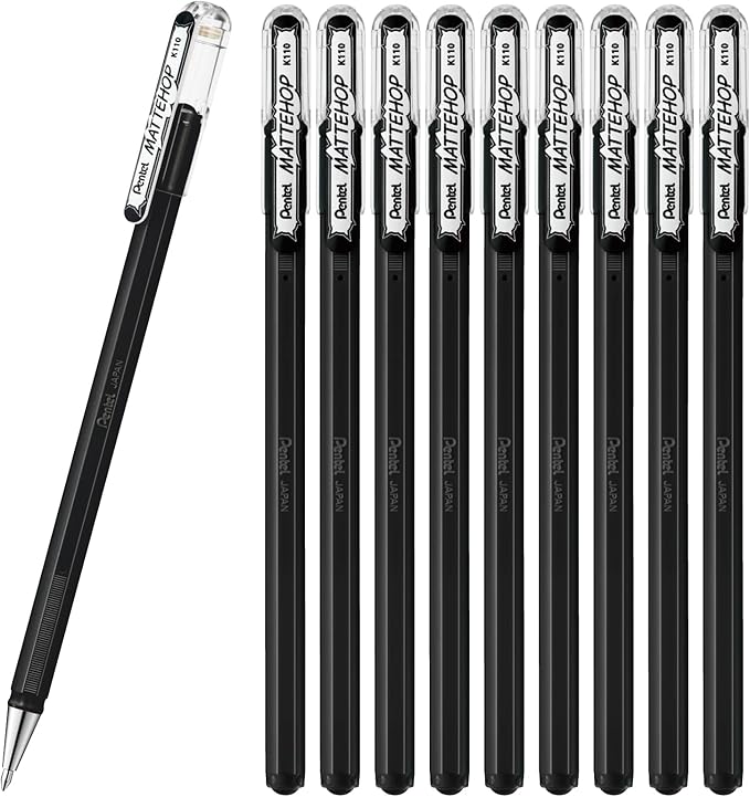 Pentel Color Ballpoint Pen, Matte Hop, Black, 10 Pens K110-VA
