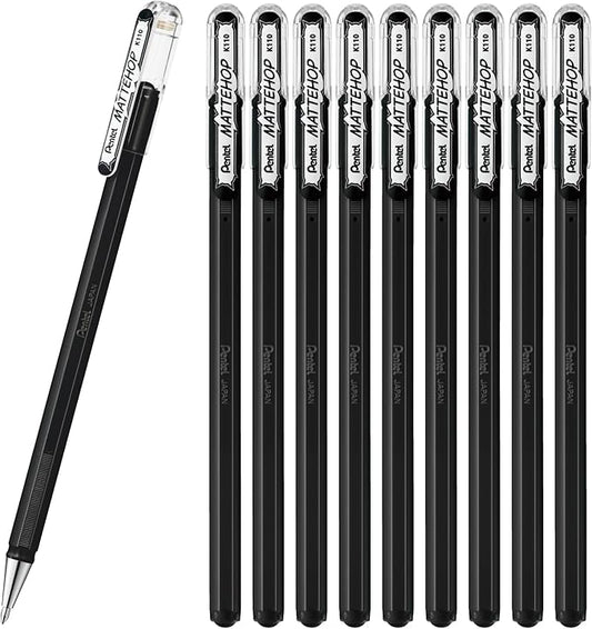 Pentel Color Ballpoint Pen, Matte Hop, Black, 10 Pens K110-VA