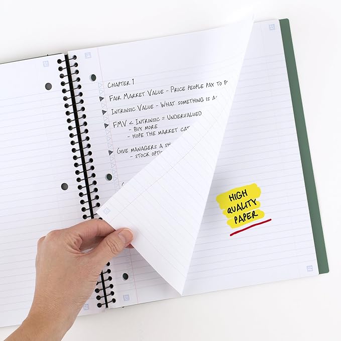 Five Star Advance Spiral Notebook + Study App, 1 Subject, College Ruled Paper, 8-1/2" x 11", 100 Sheets, Spiral Guard, Movable Tabbed Dividers, Seaglass Green (820012C-ECM)