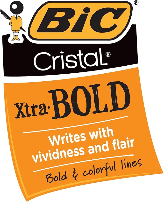 BIC Cristal Xtra Bold Ballpoint Pens, Bold Point (1.6mm) For Vivid And Dramatic Lines, Black Ink, 24-Count Pack, Perfect Ink Pens
