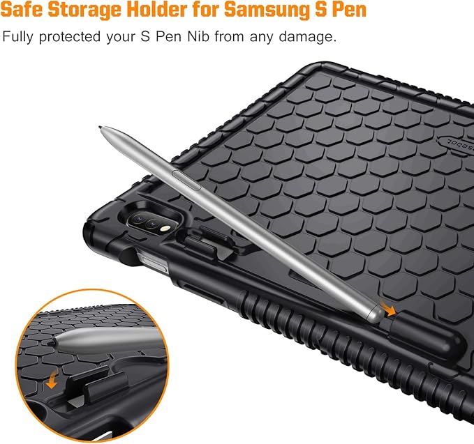 Fintie Silicone Case for Samsung Galaxy Tab S8/Tab S7 11 Inch (Model SM-X700/X706/T870/T875/T878), [S Pen Holder] Honey Comb Series Kids Friendly Light Weight Shock Proof Protective Cover, Black