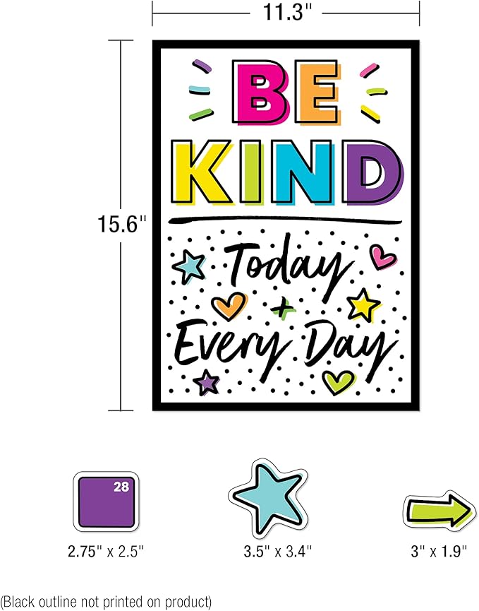 Carson Dellosa Kind Vibes 129 pc Set Wall Calendar, Monthly Headers, Birthdays, Holidays, Number Cover Ups, Motivational Poster, Star Cutouts, and More for Bulletin Board and Classroom Decor
