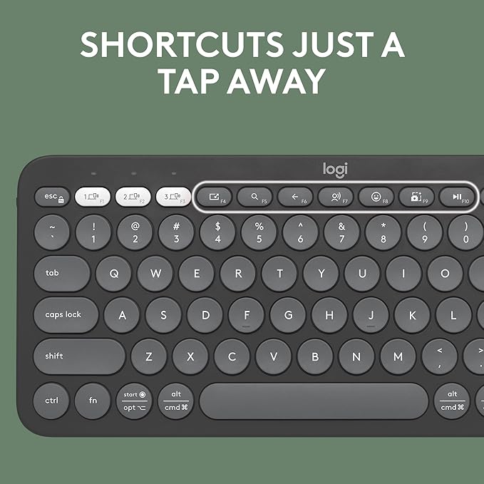 Logitech Pebble Keys 2 K380s, Multi-Device Bluetooth Wireless Keyboard, Customizable Shortcuts, Slim and Portable, Easy-Switch Windows, mac, iPad, Android, Chrome - Tonal Graphite (Renewed)