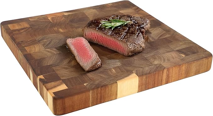 Elama 13.75 x 1.5 Inch Square Thick Acacia Wood Butcher Block – Heavy-Duty Cutting and Serving Board for Meat, Cheese, and Vegetables (13.75 x 1.5Inch Square)