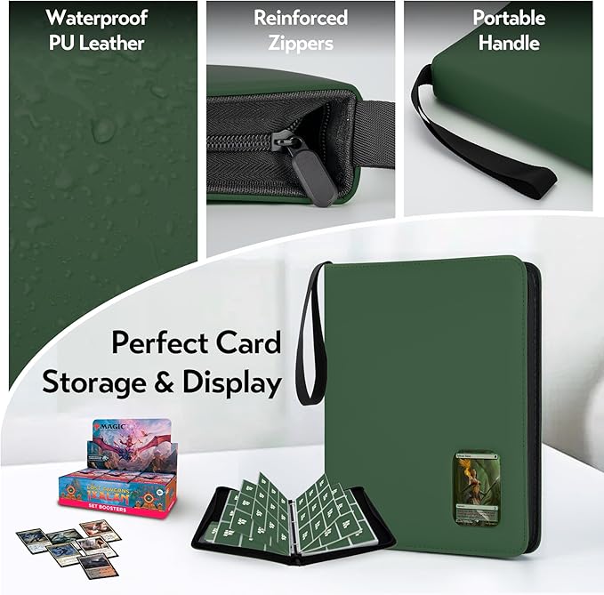 Card Binder 9 Pocket, Trading Card Binder with Clear Window Design, 720 Double Sided Pocket PU Collection Binder, Card Albums for MTG, TCG, and Sports Cards(Dark Green)