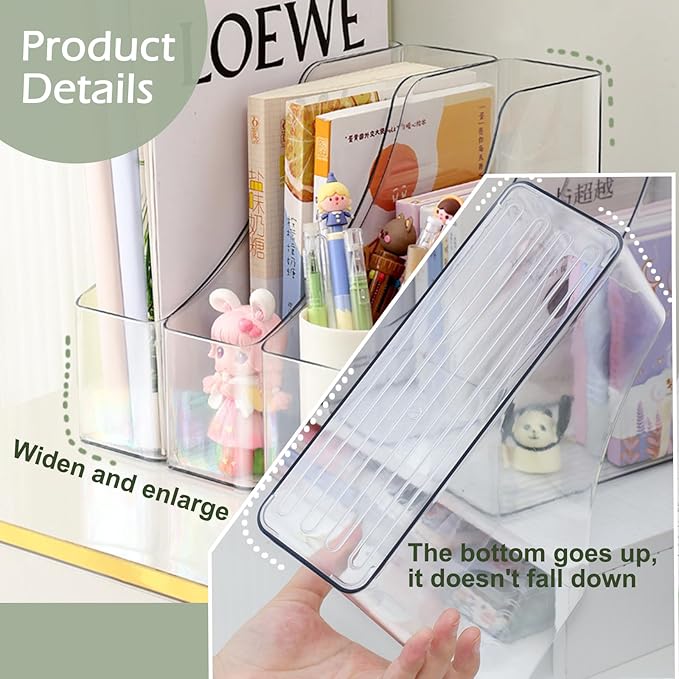 2 Pack Vertical File Holder Clear PET Desk Organizer and Storage Bins Holding for Magazines Binders Notebooks Envelopes File Organizer for Desk Multi-purpose Plastic Document Organizer Work Desktops