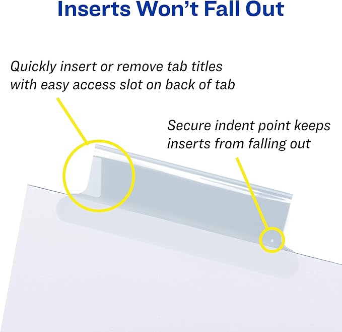 Avery Big Tab Insertable Dividers for 3 Ring Binders, 8-Tab Sets, White Paper, Clear Tabs, 6 Binder Divider Sets (41124)