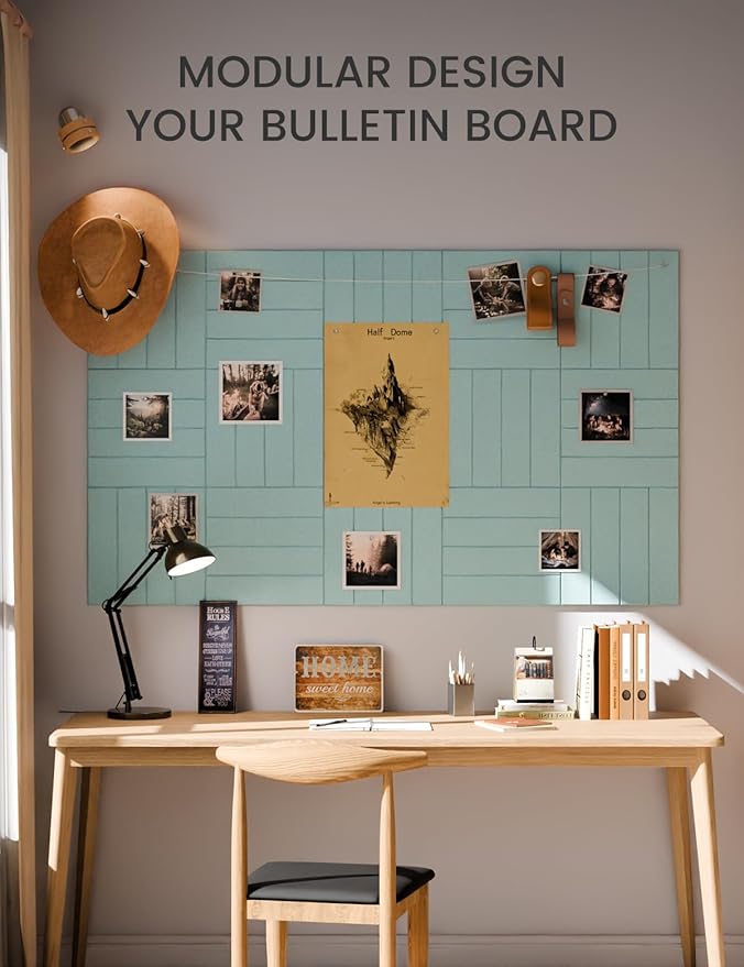 Large Felt Bulletin Board 36"x24" Cork Board Alternative - 6 Pack with 40 Safe Removable Adhesive Tabs, Cork Boards for Walls for Home Office Classroom Pin Board-Teal Blue