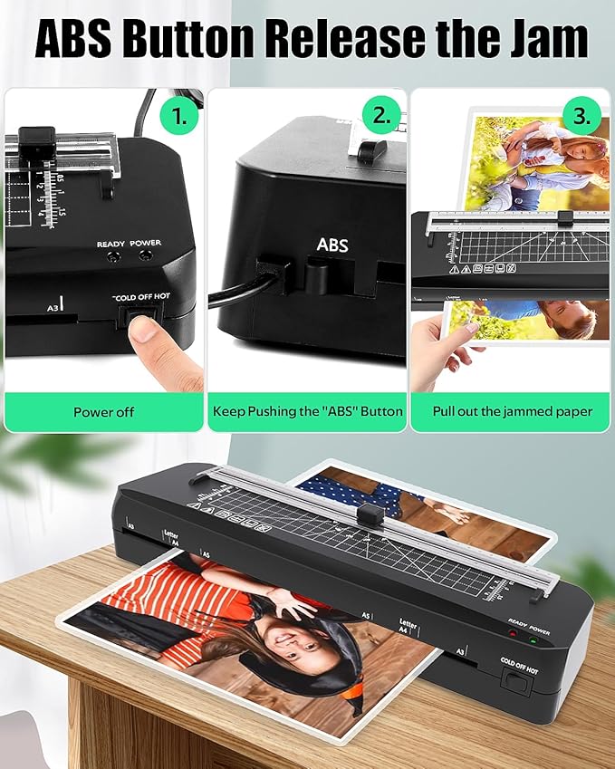 Laminator, A3 Laminator Machine with Built-in Trimmer, 70 Seconds Quick Warm-Up, Cold and Thermal Laminating with 50 Sheets, NTC Technology for Home Office School