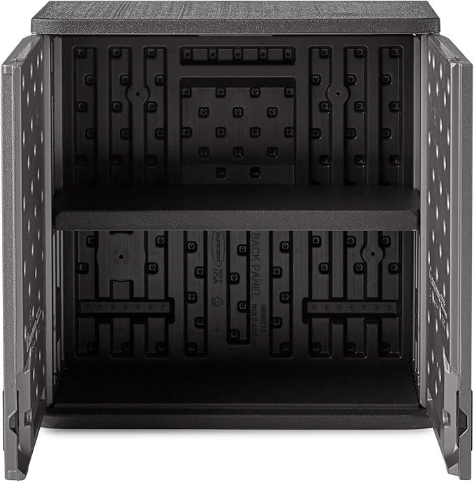 Suncast BMC3000 Cabinet-Resin Construction for Wall Mounted Garage Storage, 30.25" Organizer Doors & Slate Top, Silver/Platinum