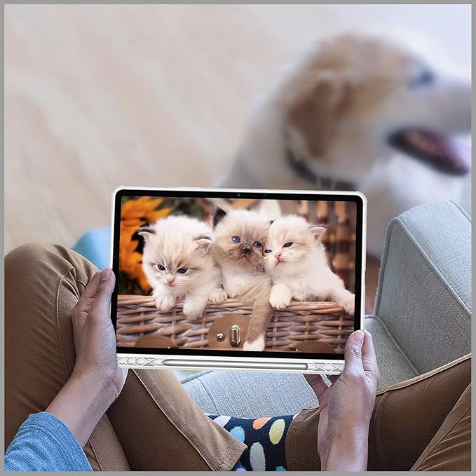 Fintie Hybrid Slim Case for Samsung Galaxy Tab S8/Tab S7 11 Inch (Model SM-X700/X706/T870/T875/T878) with S Pen Holder, Shockproof Cover with Clear Transparent Back Shell, Cloudy Marble