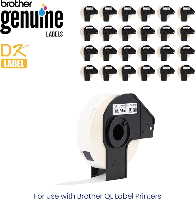 Brother Genuine DK-120324PK Die-Cut File Folder Labels, 0.66" x 3.4", Long Lasting Reliability, 300 Labels Per Roll, 24 Rolls per Box, White (DK120324PK), for use with select Brother QL Label Printers