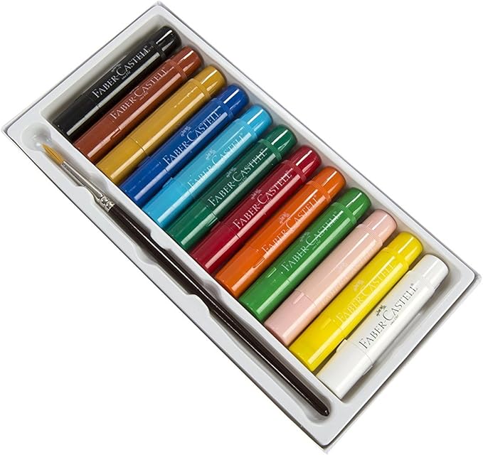 Faber-Castell Gel Sticks - 12 Twistable Watercolor Crayons for Kids with Brush - Watercolors for Kids