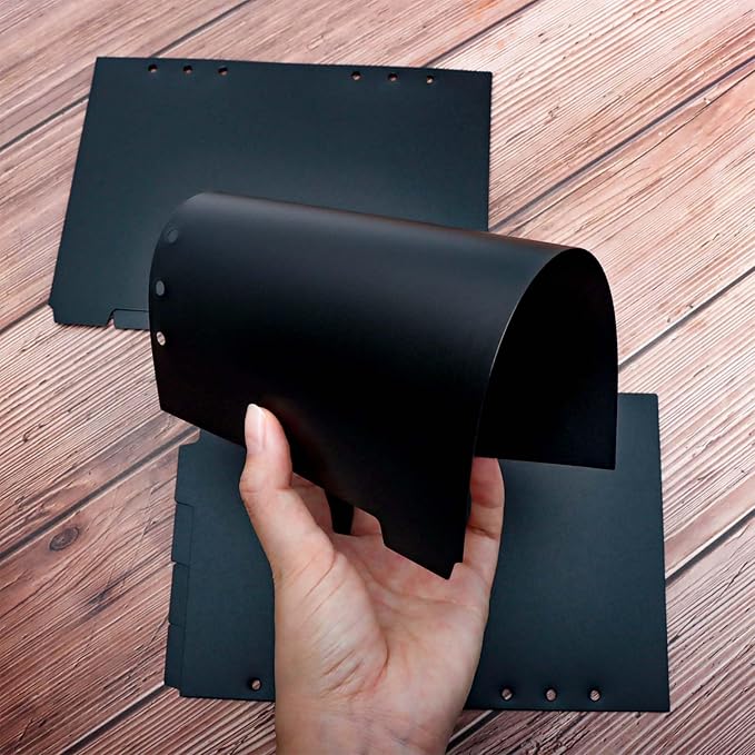 2 Set A5 Binder Dividers Black Plastic Index Divider Blank Side 7 Tabs Top 5 Tabs Planner Insets 12 Sheets Refillable Page Protectors for 6 Ring Binder Notebook