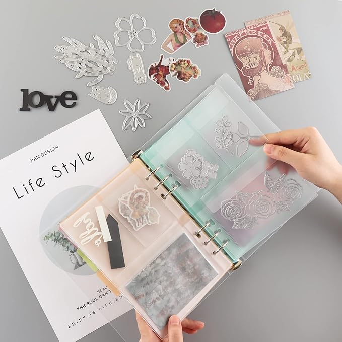 A5 6 Ring Binder Cover Clean Transparent Soft PVC for Refillable Notebook Shell withMatte surfaceforStamp & Die Storage