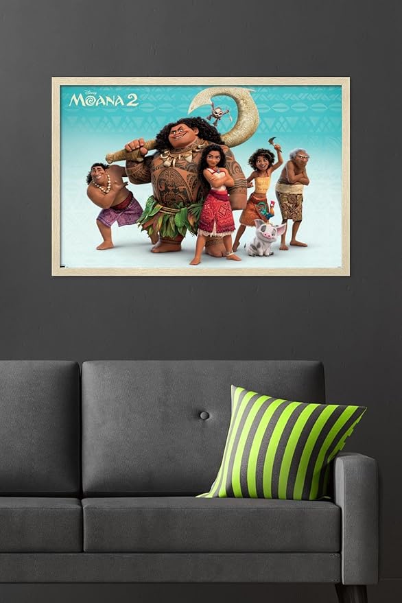 Disney Moana 2 - Group Wall Poster, 34L" x 22.4W", Blonde Framed Version