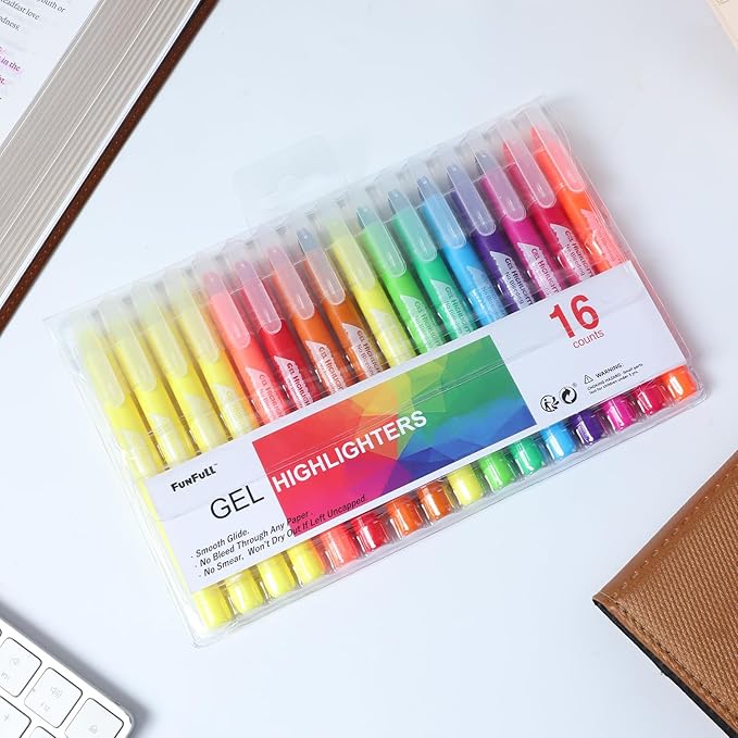 Bible Highlighters and Pens No Bleed, 16 Pack Assorted Colors Gel Highlighters for Bibles, Bible Markers Study Kit Journaling Office Supplies (Vibrant colors)