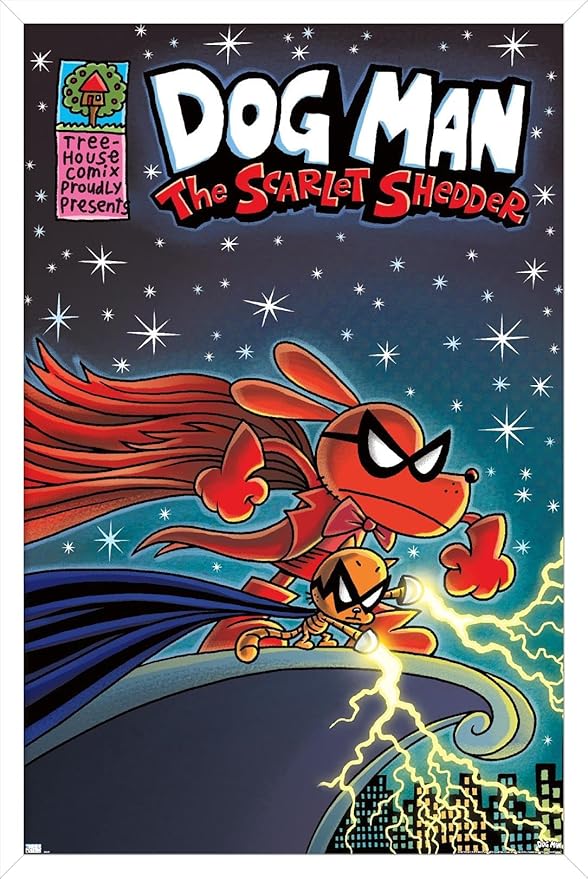 Dog Man - The Scarlet Shedder Wall Poster, 34L" x 22.4W", White Framed Version